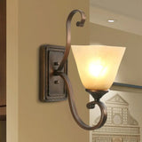 Vintage Style Brown Bell Wall Sconce Light With Frosted Glass Shade