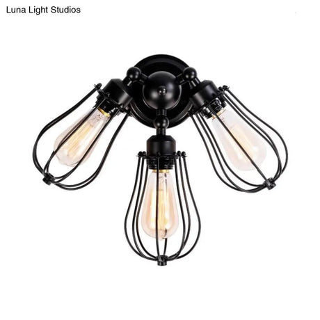 Vintage Style Bulb Shaped Iron Ceiling Light With Wire Guard | Semi Flush Mount 3/4/5 Lights
