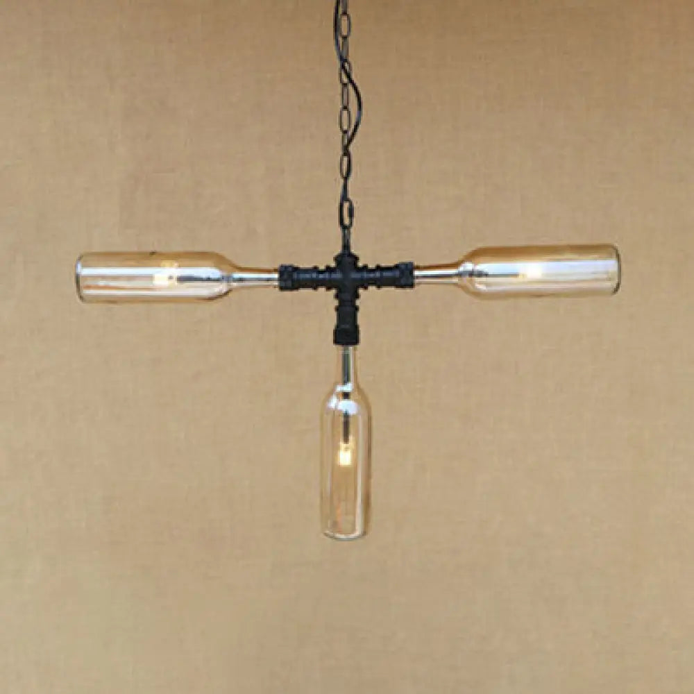 Vintage Style Chandelier Lamp With 3 Glass Shades In Smoke Grey/Blue For Bar Lighting Amber