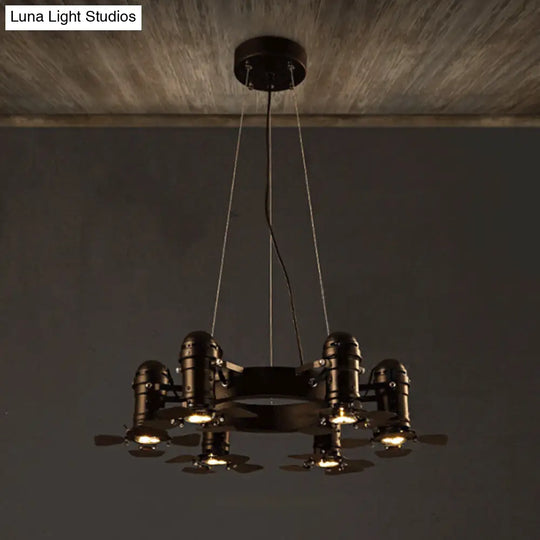 Vintage Style Chandelier Light Fixture - 6-Light Metallic Black Hanging Lamp With Shaded Finish