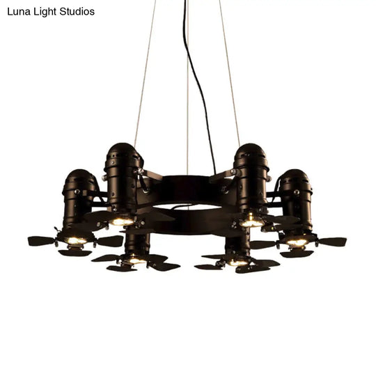 Vintage Style Chandelier Light Fixture - 6-Light Metallic Black Hanging Lamp With Shaded Finish