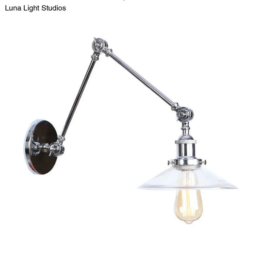 Vintage Style Clear Glass Wall Sconce With 1 Light In Chrome Finish - Perfect For Living Room