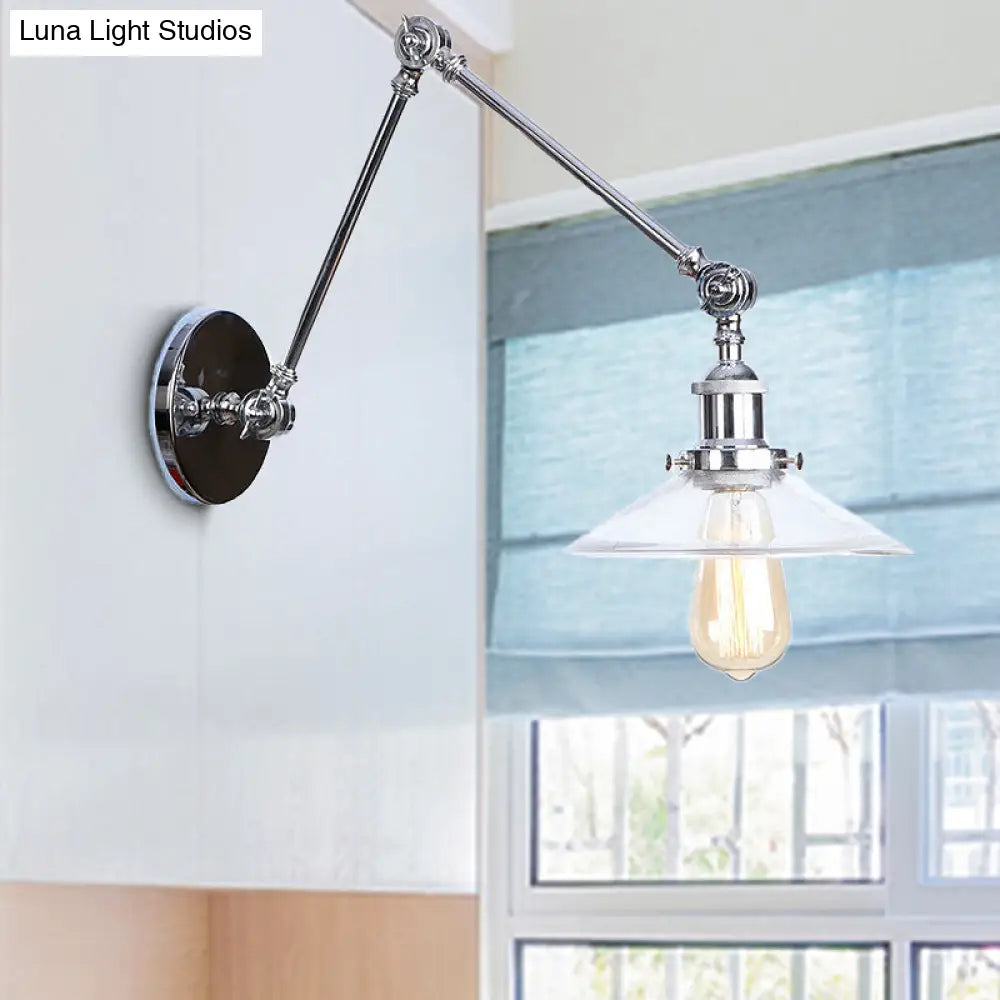 Vintage Style Clear Glass Wall Sconce With 1 Light In Chrome Finish - Perfect For Living Room