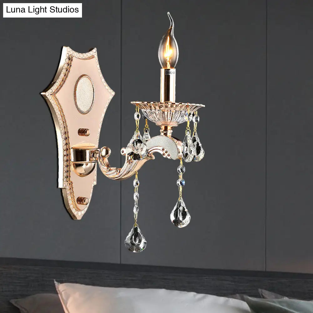 Vintage Style Crystal Clear Bare Bulb Sconce Light Fixture - Gold Finish Wall Mount 1 /