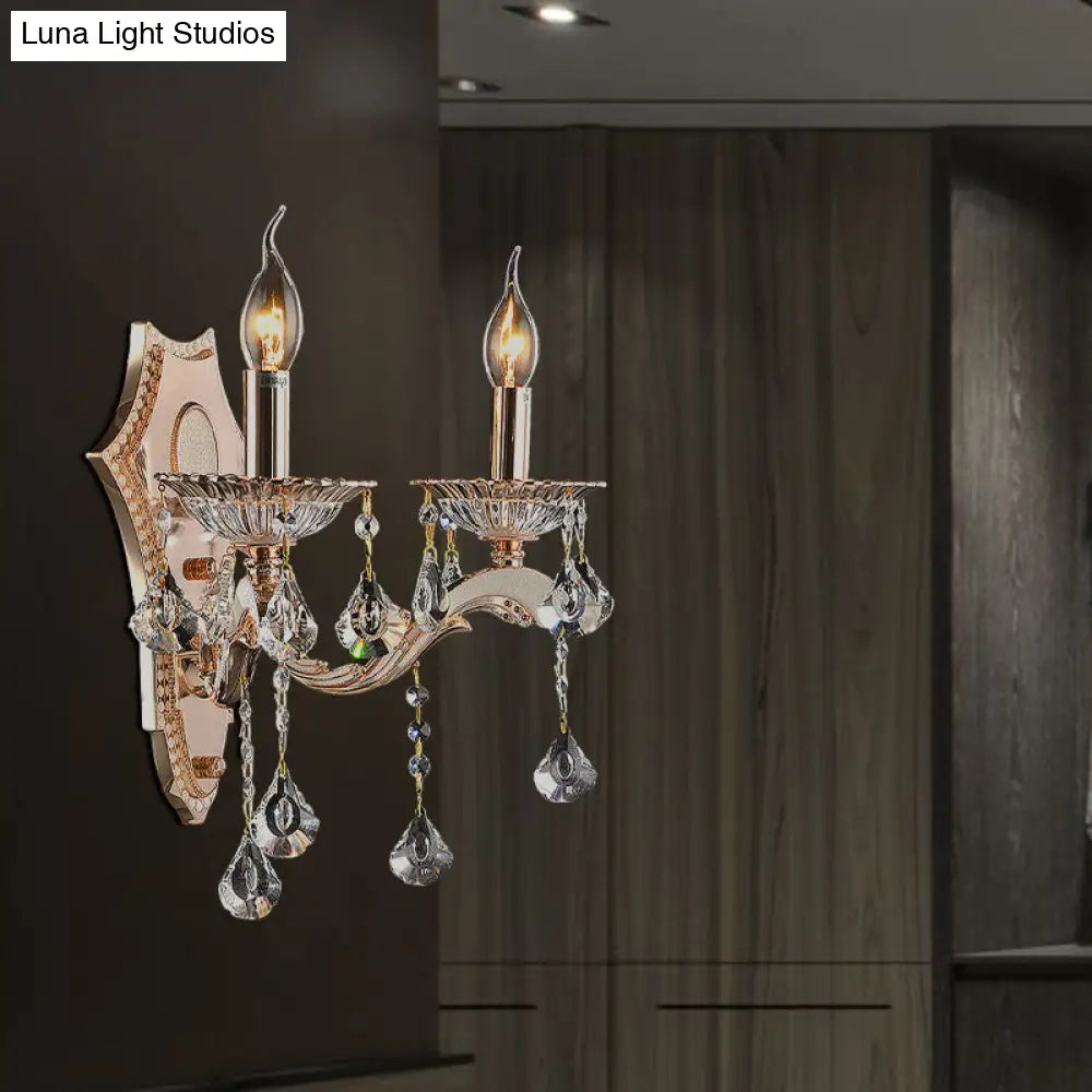 Vintage Style Crystal Clear Bare Bulb Sconce Light Fixture - Gold Finish Wall Mount 2 /