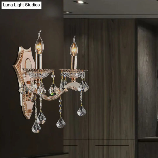 Vintage Style Crystal Clear Bare Bulb Sconce Light Fixture - Gold Finish Wall Mount 2 /