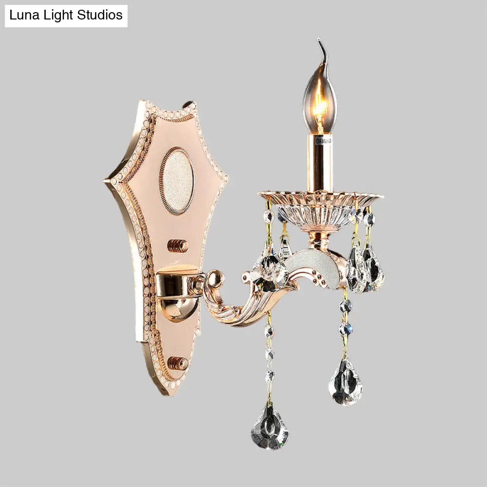 Vintage Style Crystal Clear Bare Bulb Sconce Light Fixture - Gold Finish Wall Mount