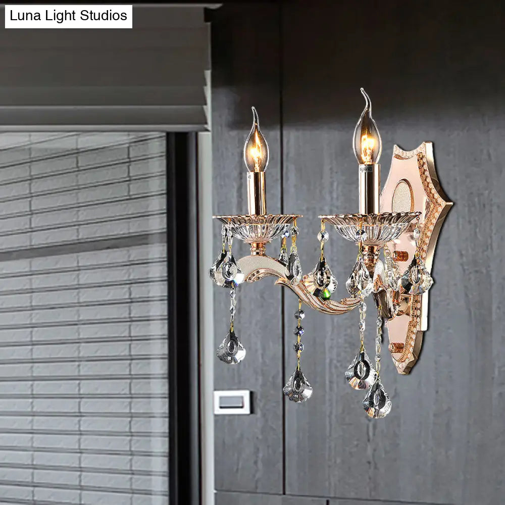 Vintage Style Crystal Clear Bare Bulb Sconce Light Fixture - Gold Finish Wall Mount