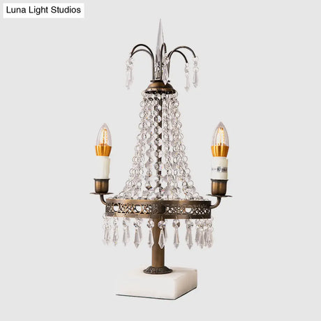 Vintage Style Crystal Swag Candelabra Table Lamp With Bronze Finish - Perfect For Restaurants
