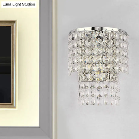 Vintage Style Crystal Wall Sconce With Double Layers & Chrome/Gold Finish - 1 Light Square Shape