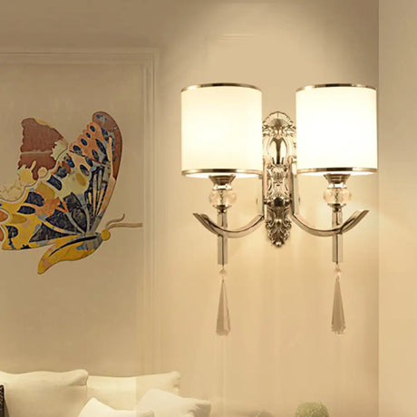 Vintage Style Cylinder Wall Sconce With Carved Backplate - Corridor Lighting In Chrome 2 /