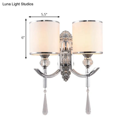 Vintage Style Cylinder Wall Sconce With Carved Backplate - Corridor Lighting In Chrome