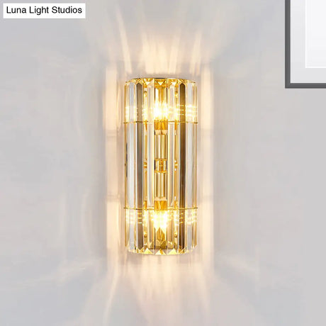 Vintage Style Cylindrical Crystal Sconce Lighting - Wall Mounted Lamp For Hallway Golden Finish
