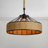 Vintage Style Drum Shade Rope Pendant Ceiling Light In Black For Coffee Shops / A
