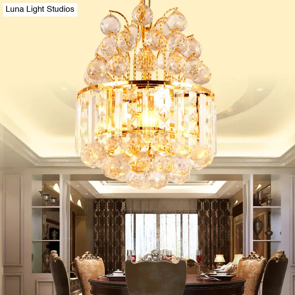 Vintage Style Empire Metal Pendant Chandelier With Crystal Ball Deco In Gold