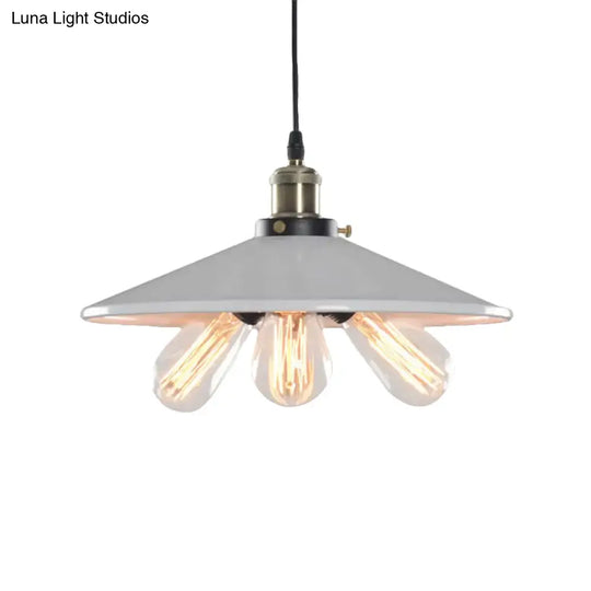 Vintage Style Flared Shade Pendant Lighting - Metallic 3 Heads Black/White Kitchen Hanging Lamp