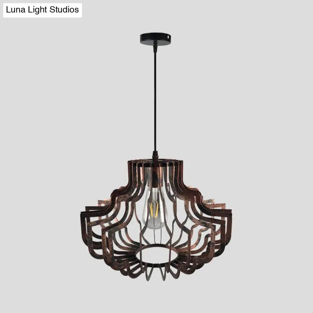 Adjustable Vintage Style Brass/Rust Iron Geometric Suspension Ceiling Light
