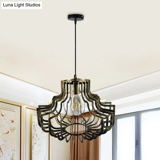 Vintage Style Geometric Suspension Light - Adjustable Brass/Rust Iron Hanging Ceiling With 1