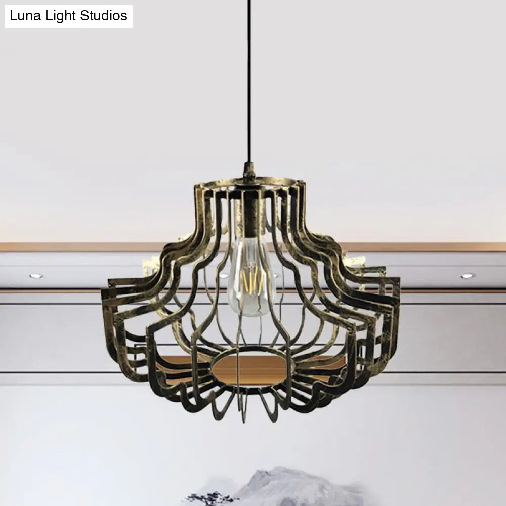 Vintage Style Geometric Suspension Light - Adjustable Brass/Rust Iron Hanging Ceiling With 1