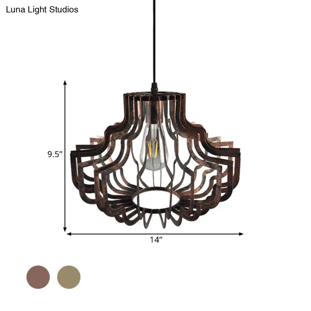 Vintage Style Geometric Suspension Light - Adjustable Brass/Rust Iron Hanging Ceiling With 1