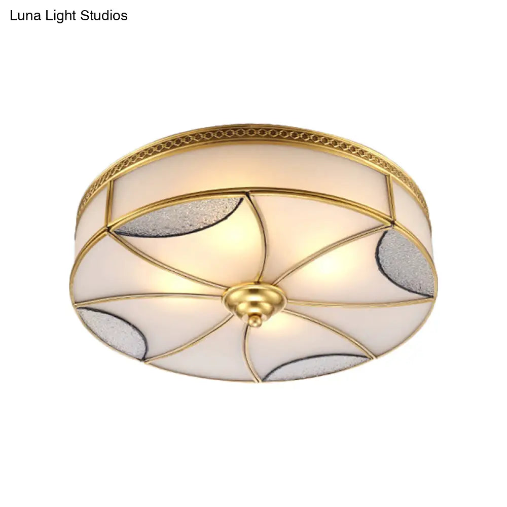 Vintage Style Gold Ceiling Mount Light Fixture For Living Room - Curved Frosted Glass Panels 4/6