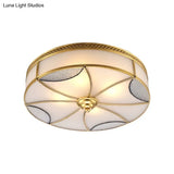 Vintage Style Gold Ceiling Mount Light Fixture For Living Room - Curved Frosted Glass Panels 4/6