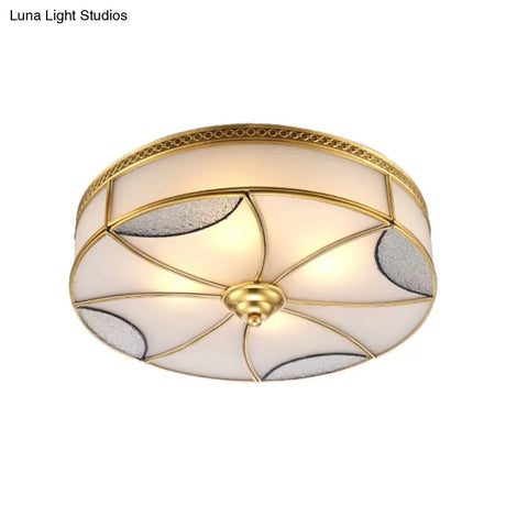 Vintage Style Gold Ceiling Mount Light Fixture For Living Room - Curved Frosted Glass Panels 4/6