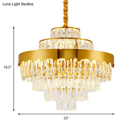 Vintage Style Gold Crystal Chandelier – Layered Light Fixture For Dining Room (17’’/23’’)