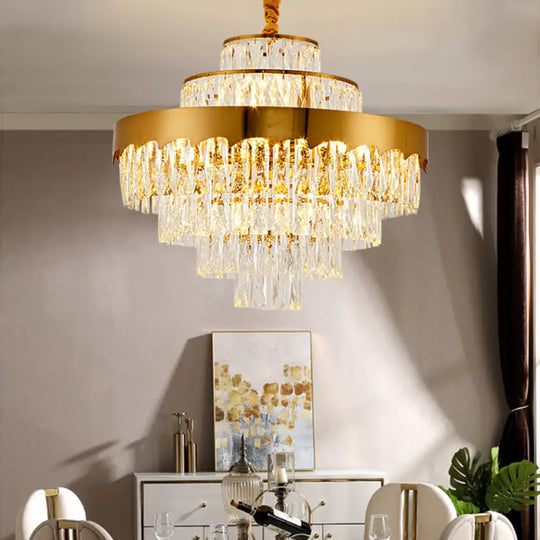 Vintage Style Gold Crystal Chandelier – Layered Light Fixture For Dining Room (17’’/23’’) / 23’’