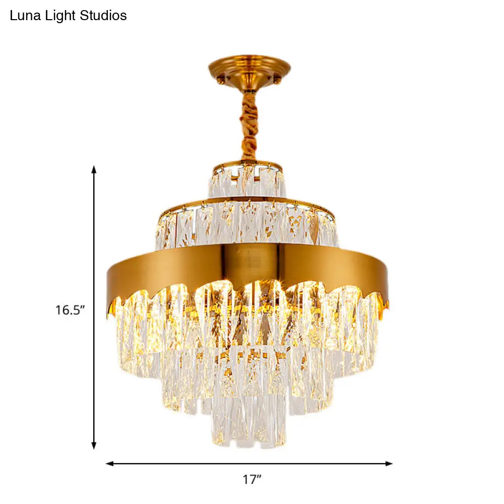 Vintage Style Gold Crystal Chandelier – Layered Light Fixture For Dining Room (17’’/23’’)