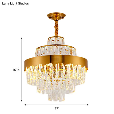 Vintage Style Gold Crystal Chandelier – Layered Light Fixture For Dining Room (17’’/23’’)