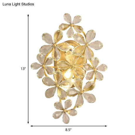 Vintage Style Gold Crystal Flower Wall Sconce - Bedroom Lamp