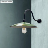 Vintage-Style Green Metallic Sconce Lighting For Dining Room - 1 Head Saucer Wall Light 12/14 Width