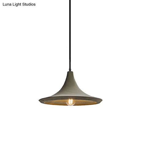 Vintage Style Grey Cement Pendant Lamp With Flared Shade For Restaurant Ceilings