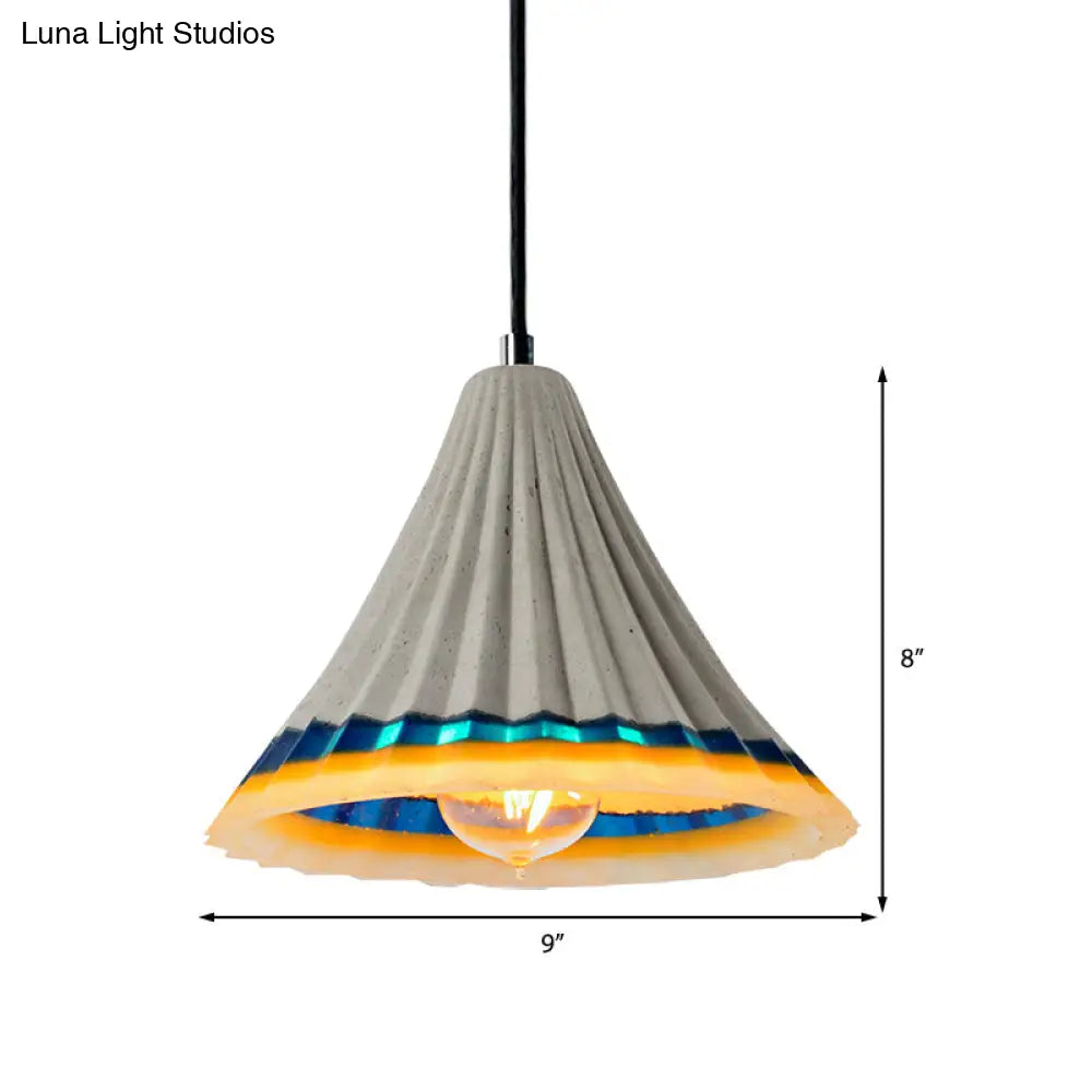 Vintage Style Grey Cement Scalloped Hanging Light For Dining Rooms - 1-Light Ceiling Lamp