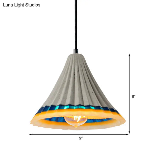 Vintage Style Grey Cement Scalloped Hanging Light For Dining Rooms - 1-Light Ceiling Lamp