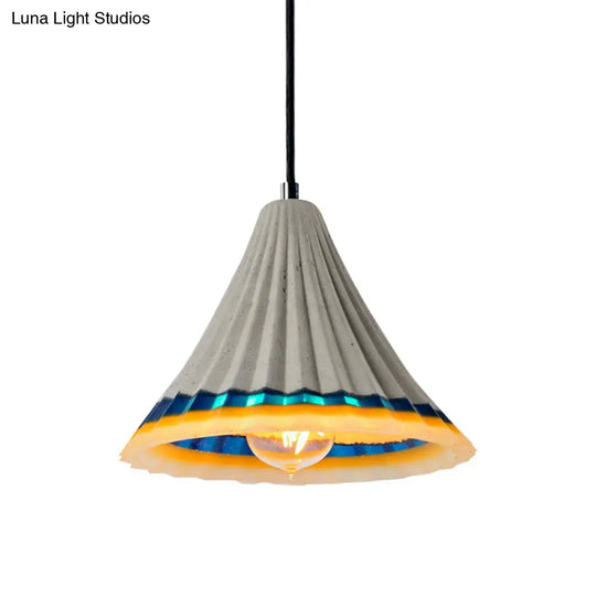 Vintage Style Grey Cement Scalloped Hanging Light For Dining Rooms - 1-Light Ceiling Lamp