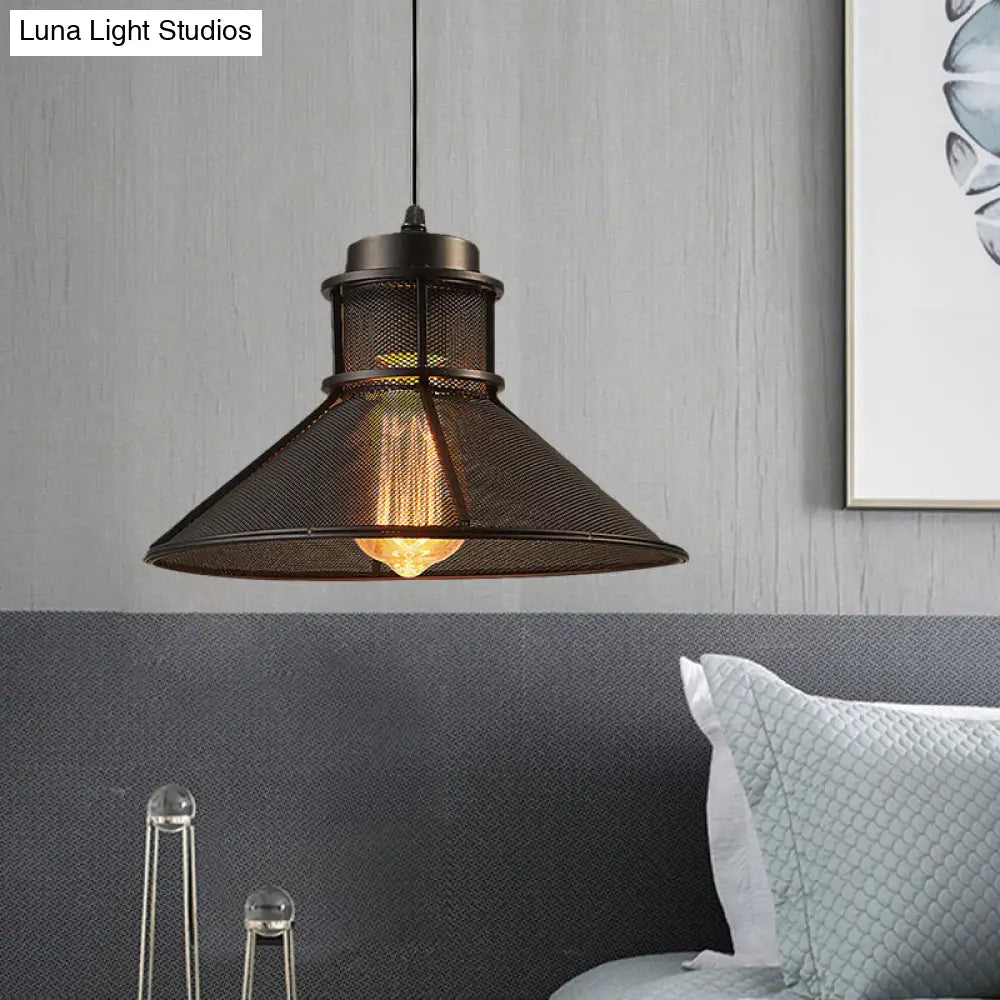 Vintage Style Mesh Conic Shade Hanging Light - Metallic Pendant For Dining Table Ceiling 1 Bulb