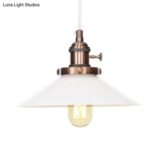 Vintage Style Conic Restaurant Pendant Lamp: Height Adjustable With White Glass Black/Bronze/Brass