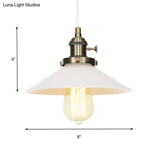 Vintage Style Conic Restaurant Pendant Lamp: Height Adjustable With White Glass Black/Bronze/Brass