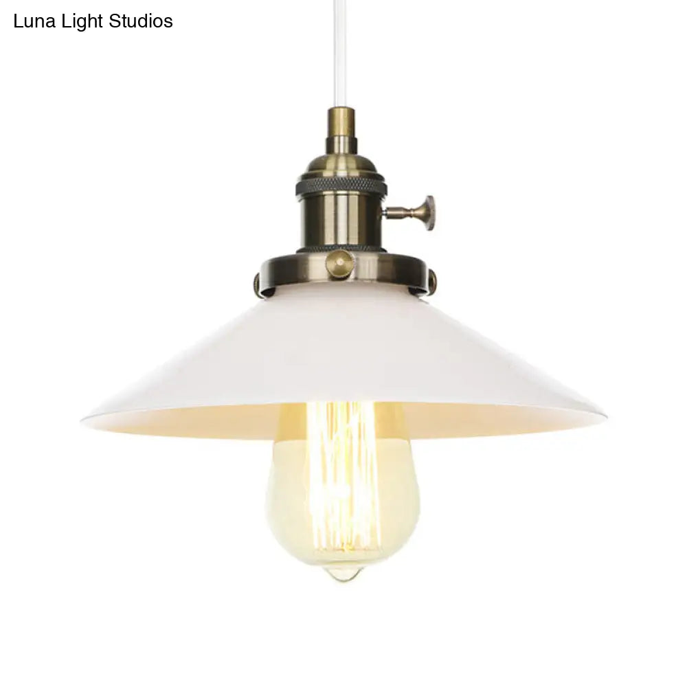 Vintage Style Conic Restaurant Pendant Lamp: Height Adjustable With White Glass Black/Bronze/Brass