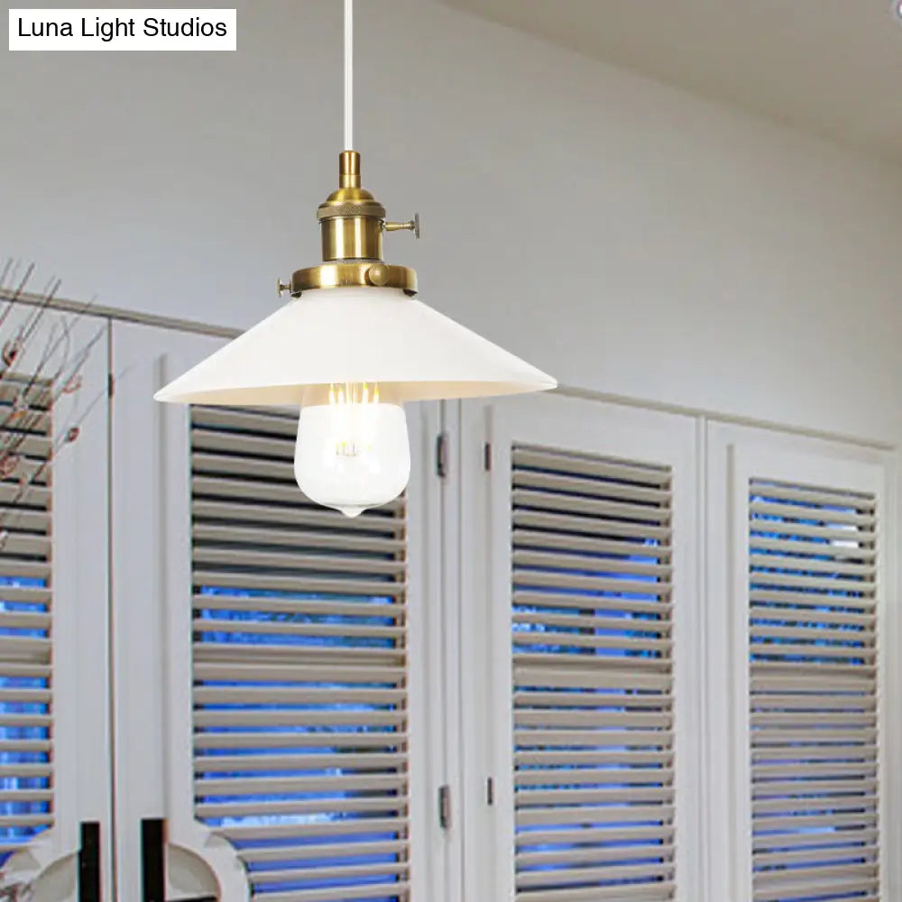 Vintage Style Conic Restaurant Pendant Lamp: Height Adjustable With White Glass Black/Bronze/Brass