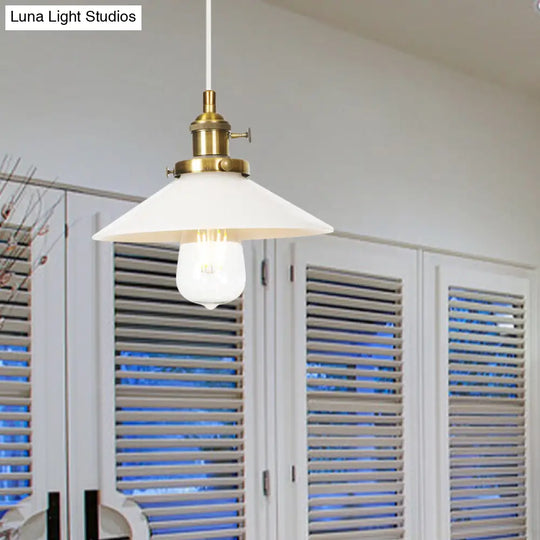 Vintage Style Conic Restaurant Pendant Lamp: Height Adjustable With White Glass Black/Bronze/Brass