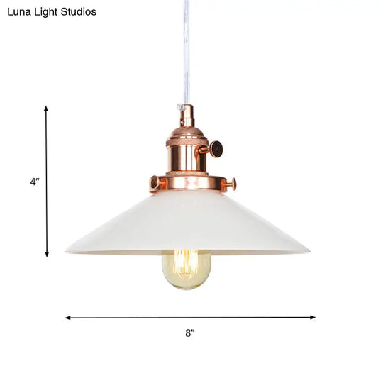 Vintage Style Conic Restaurant Pendant Lamp: Height Adjustable With White Glass Black/Bronze/Brass