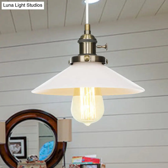 Vintage Style Conic Restaurant Pendant Lamp: Height Adjustable With White Glass Black/Bronze/Brass
