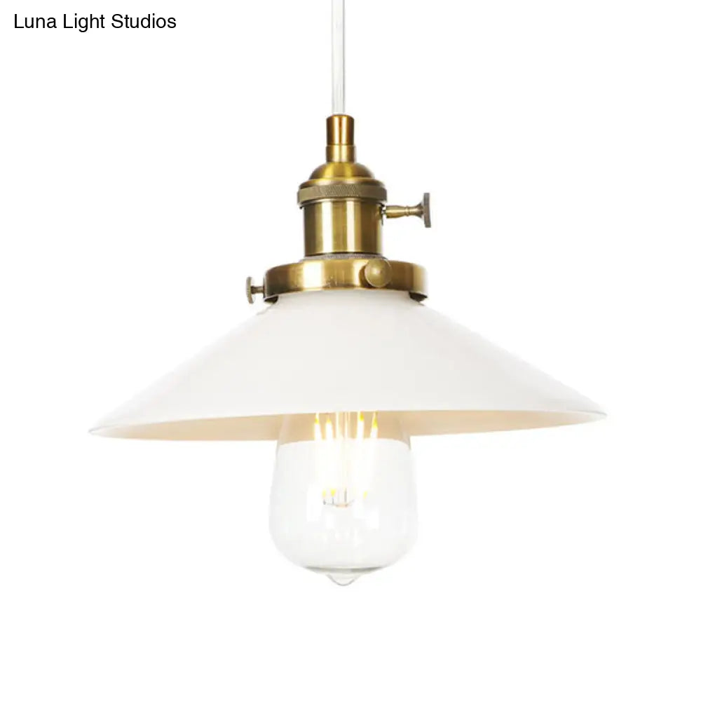 Vintage Style Conic Restaurant Pendant Lamp: Height Adjustable With White Glass Black/Bronze/Brass