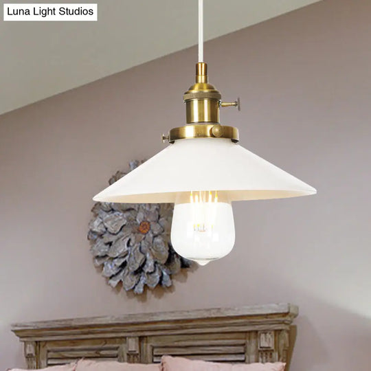 Vintage Style Conic Restaurant Pendant Lamp: Height Adjustable With White Glass Black/Bronze/Brass