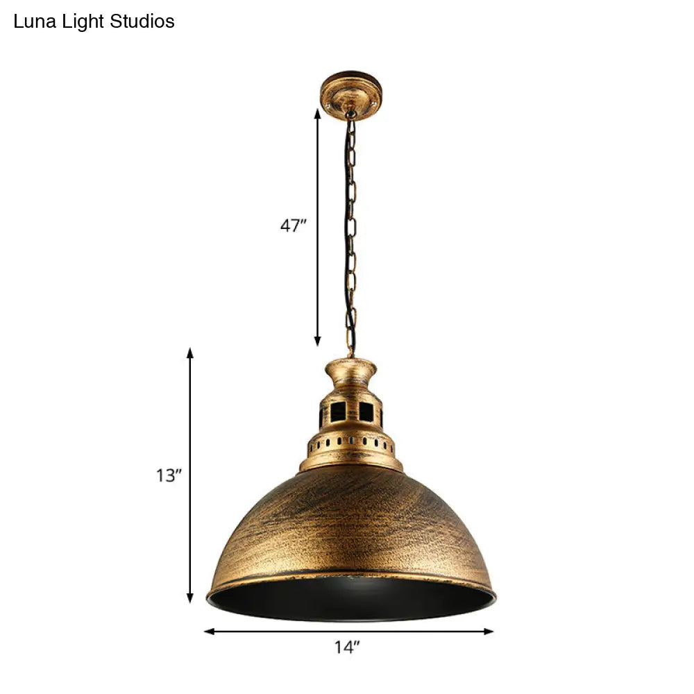 Vintage-Style Iron Dome Pendant Light For Restaurant Ceilings - 1 Head Black/White Vented Socket