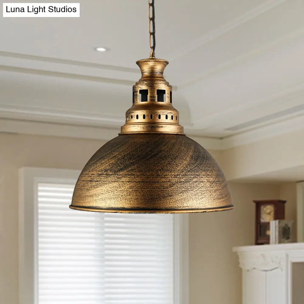 Vintage-Style Iron Dome Pendant Light For Restaurant Ceilings - 1 Head Black/White Vented Socket