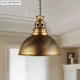 Vintage-Style Iron Dome Pendant Light For Restaurant Ceilings - 1 Head Black/White Vented Socket